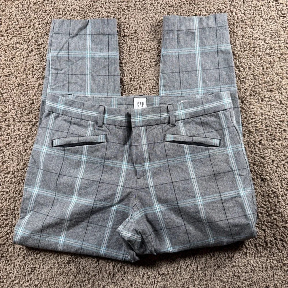 GAP Skinny Ankle Pants Women 12 Plaid Grey Blue Casual‎ Office preppy trousers